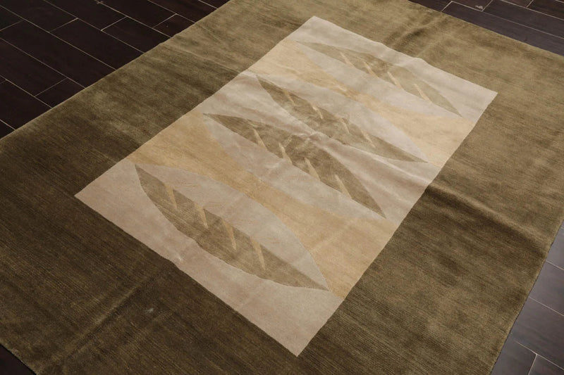 5x7 Beige, Moss Hand Knotted Tibetan 100% Wool Michaelian & Kohlberg Transitional Oriental Area Rug Beige, Moss