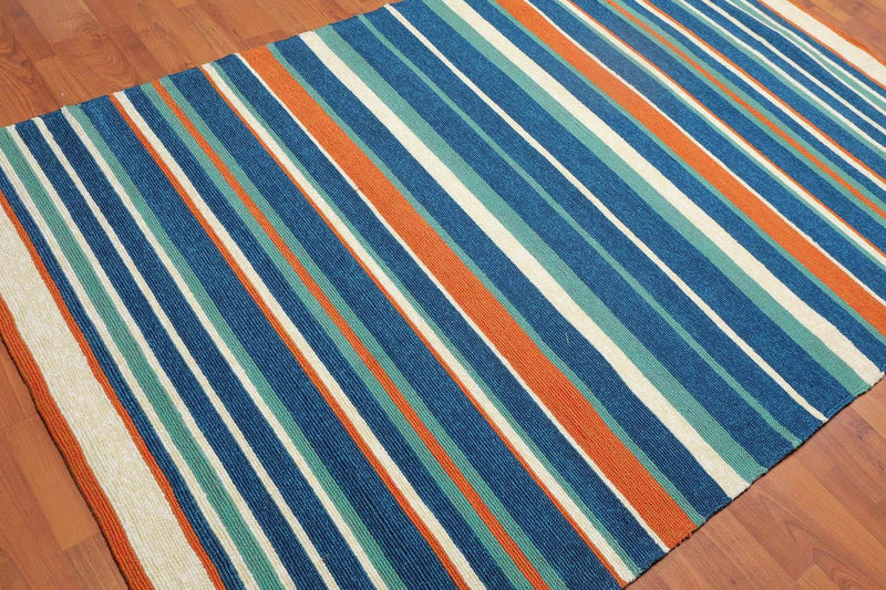 5x8 Ivory, Blue Handmade Polypropylene Modern & Contemporary Designer Oriental Area Rug