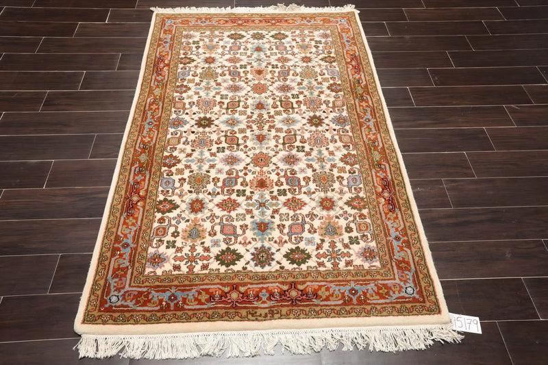 4' x 6' Hand Knotted 100% Wool Kashan Traditional Oriental Area Rug Cream