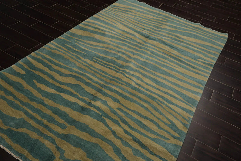 5x7 Turquoise, Mint Hand Knotted Tibetan 100% Wool Michaelian & Kohlberg Modern & Contemporary Oriental Area Rug