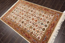 4' x 6' Hand Knotted 100% Wool Kashan Traditional Oriental Area Rug Cream