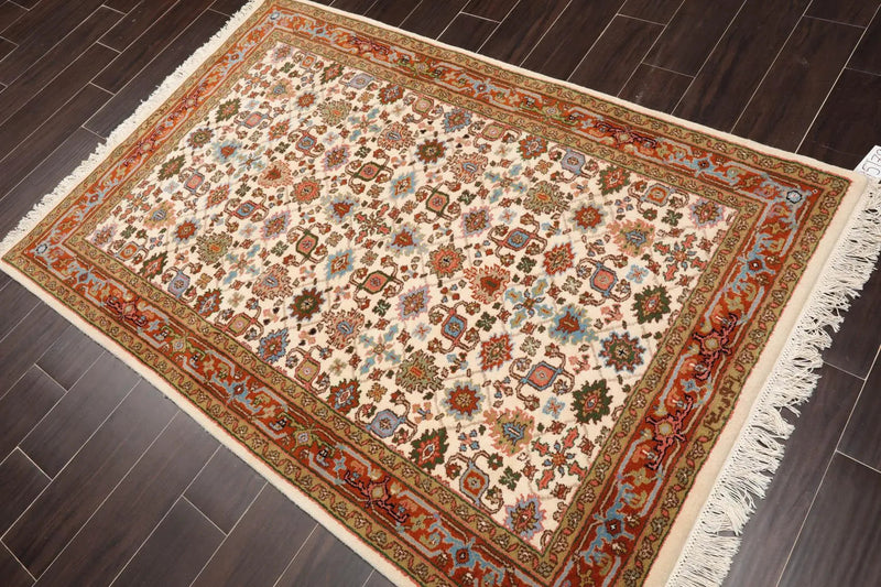 4' x 6' Hand Knotted 100% Wool Kashan Traditional Oriental Area Rug Cream