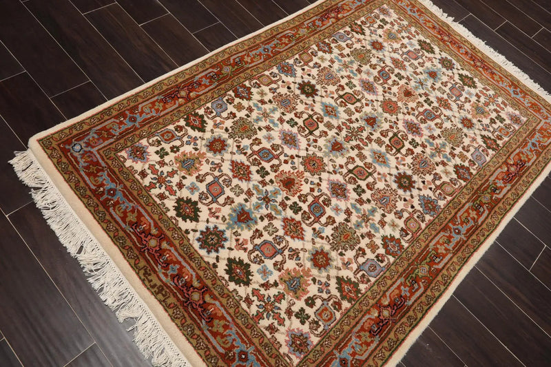 4' x 6' Hand Knotted 100% Wool Kashan Traditional Oriental Area Rug Cream