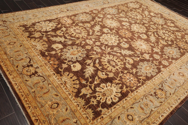 8’7" x 12’6" Hand Knotted 100% Wool Superfine Peshawar Oriental Area Rug Brown