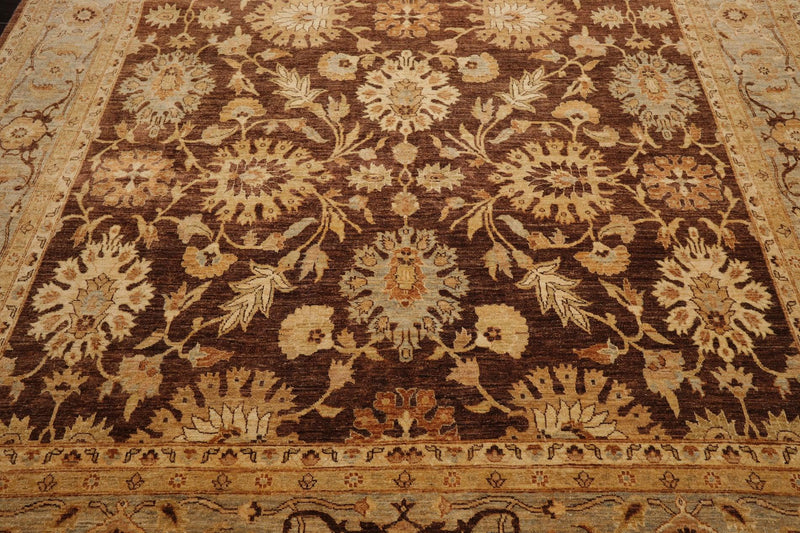 8’7" x 12’6" Hand Knotted 100% Wool Superfine Peshawar Oriental Area Rug Brown