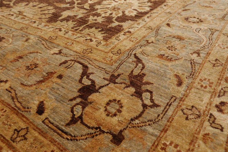 8’7" x 12’6" Hand Knotted 100% Wool Superfine Peshawar Oriental Area Rug Brown