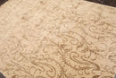 6' x 8'8'' Hand Knotted Tibetan Wool and Silk Botanical Area Rug Beige