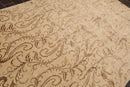 6' x 8'8'' Hand Knotted Tibetan Wool and Silk Botanical Area Rug Beige