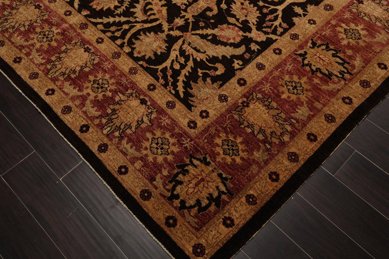 8’4" x 9’10" Hand Knotted Wool Peshawar Super Fine Oriental Area Rug Dark Chocolate