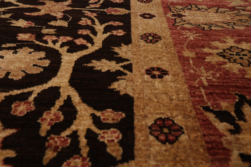 8’4" x 9’10" Hand Knotted Wool Peshawar Super Fine Oriental Area Rug Dark Chocolate