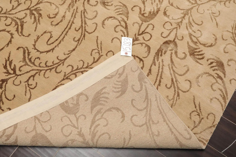 6' x 8'8'' Hand Knotted Tibetan Wool and Silk Botanical Area Rug Beige