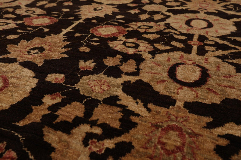 8’4" x 9’10" Hand Knotted Wool Peshawar Super Fine Oriental Area Rug Dark Chocolate