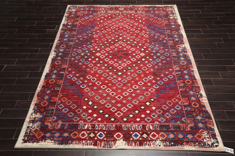 8'1" x 11'6" Machine Made 100% Wool Area Rug Red Made in USA