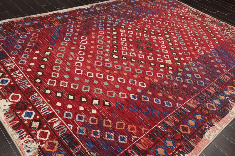 8'1" x 11'6" Machine Made 100% Wool Area Rug Red Made in USA