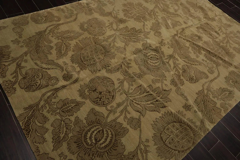 6x9 Olive Green Lapchi Hand Knotted Botanical Wool & Silk Tibetan Transitional Area Rug