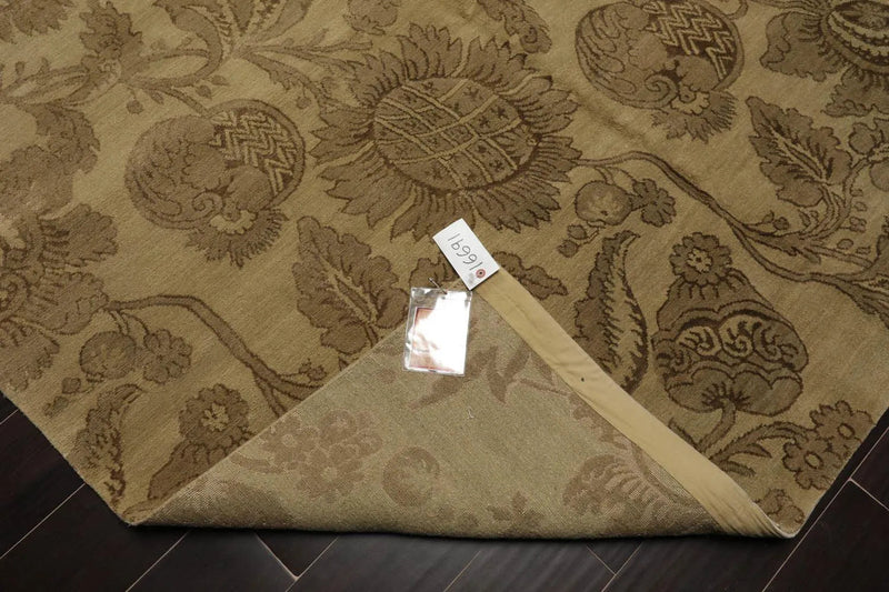 6x9 Olive Green Lapchi Hand Knotted Botanical Wool & Silk Tibetan Transitional Area Rug