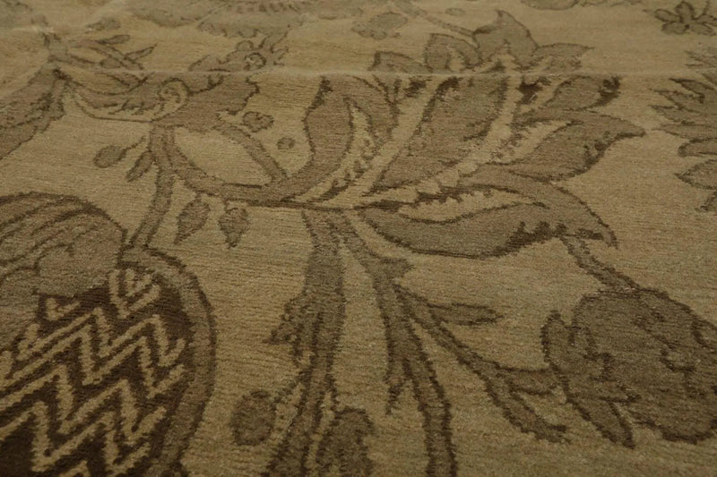 6x9 Olive Green Lapchi Hand Knotted Botanical Wool & Silk Tibetan Transitional Area Rug