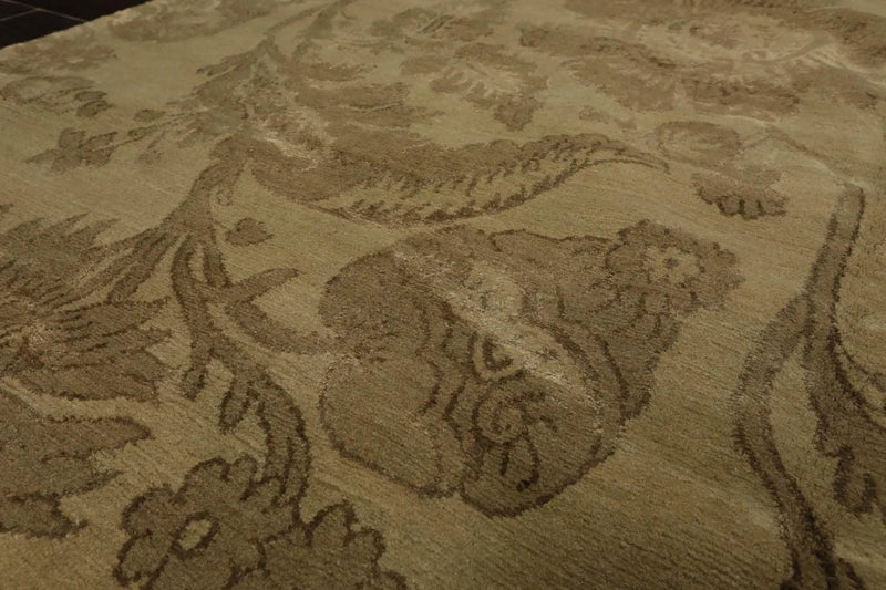 6x9 Olive Green Lapchi Hand Knotted Botanical Wool & Silk Tibetan Transitional Area Rug