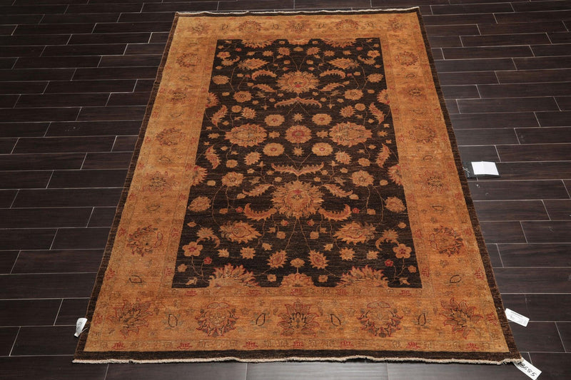 6'3" x 9'7" Hand Knotted Wool Peshawar Silky Sheen Oriental Area Rug Chocolate