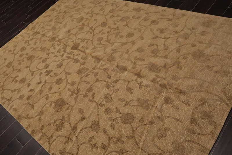 6’1” x 8’11" Lapchi Hand Knotted Wool & Silk Drop Stitch Tibetan Area Rug Camel