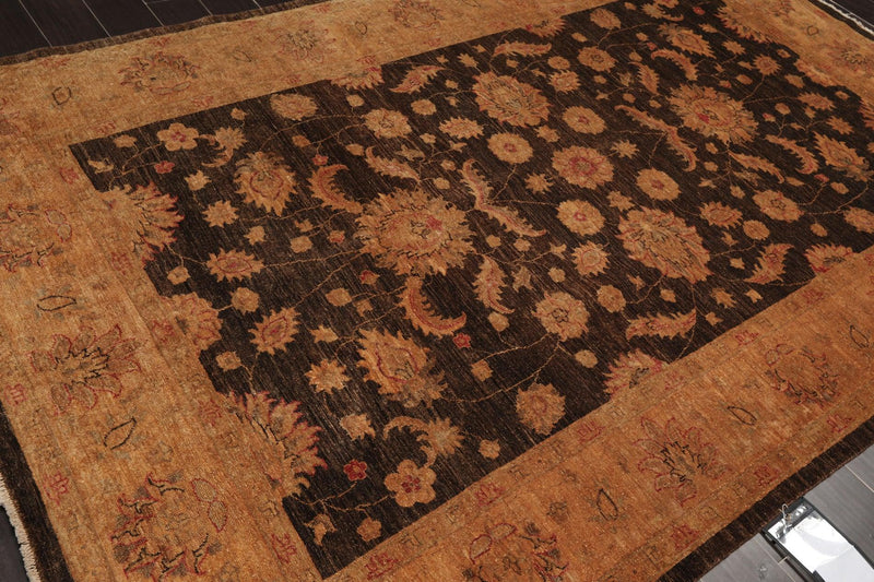 6'3" x 9'7" Hand Knotted Wool Peshawar Silky Sheen Oriental Area Rug Chocolate