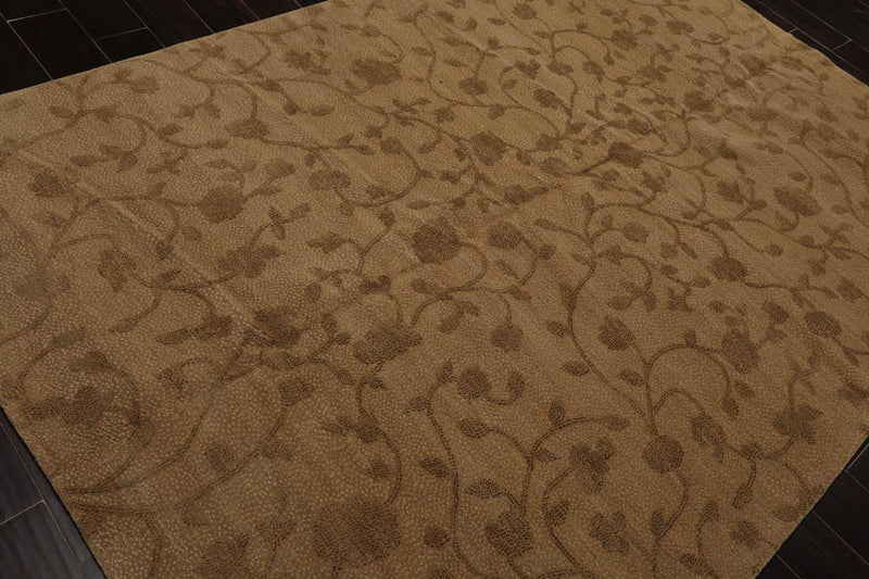 6’1” x 8’11" Lapchi Hand Knotted Wool & Silk Drop Stitch Tibetan Area Rug Camel