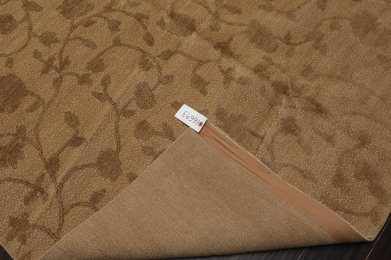 6’1” x 8’11" Lapchi Hand Knotted Wool & Silk Drop Stitch Tibetan Area Rug Camel