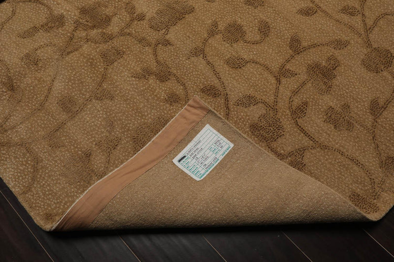 6’1” x 8’11" Lapchi Hand Knotted Wool & Silk Drop Stitch Tibetan Area Rug Camel