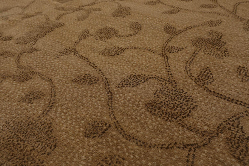 6’1” x 8’11" Lapchi Hand Knotted Wool & Silk Drop Stitch Tibetan Area Rug Camel