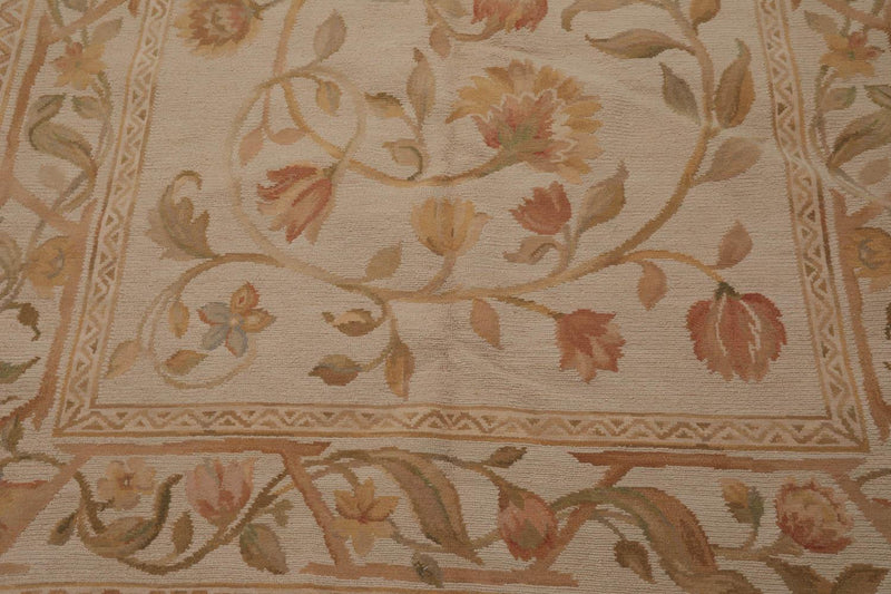 6’x9’4"Hand Knotted 100% Wool French Aubusson Savonnerie Area Rug Beige