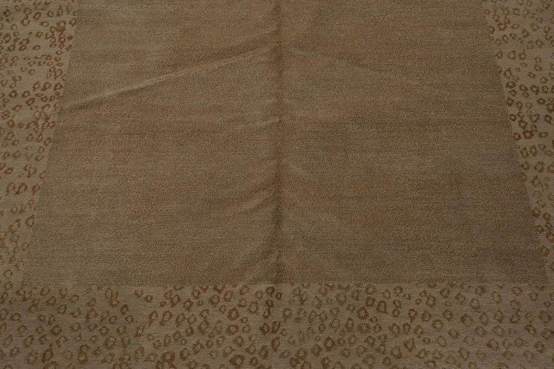 6'1" x 9' Lapchi Hand Knotted Wool & Silk Animal Print Tibetan Area Rug Beige