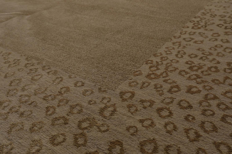 6'1" x 9' Lapchi Hand Knotted Wool & Silk Animal Print Tibetan Area Rug Beige