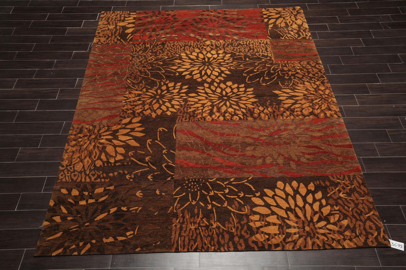 7'11"x 9'11" Hand Knotted Wool Modern Tibetan Area Rug Brown
