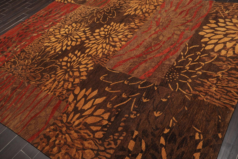 7'11"x 9'11" Hand Knotted Wool Modern Tibetan Area Rug Brown