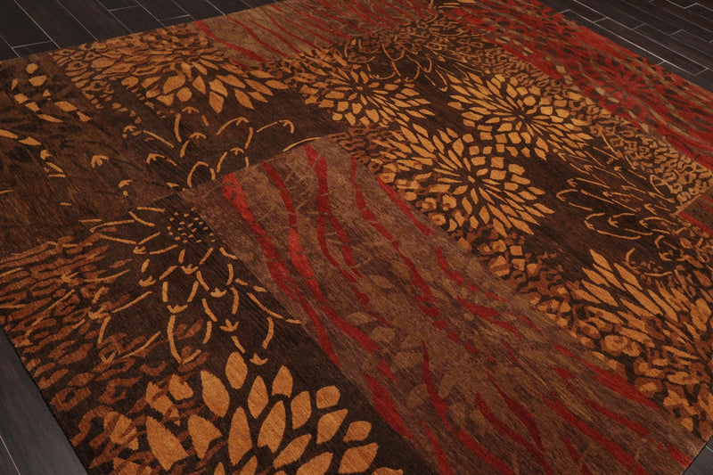 7'11"x 9'11" Hand Knotted Wool Modern Tibetan Area Rug Brown