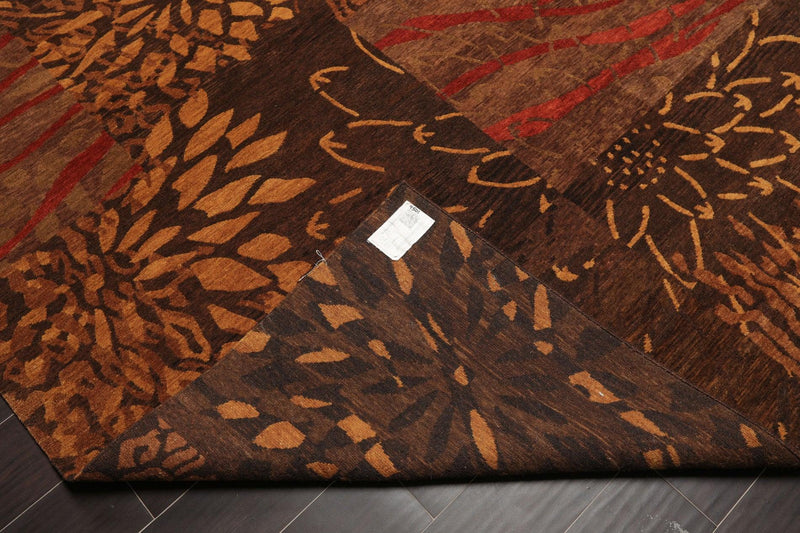 7'11"x 9'11" Hand Knotted Wool Modern Tibetan Area Rug Brown