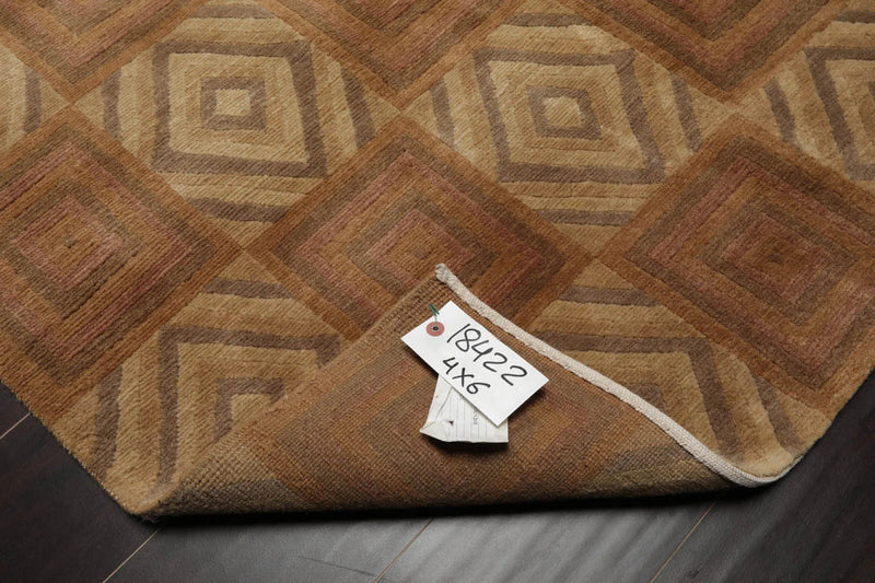 4x6 Brown Hand Knotted Tibetan 100% Wool Michaelian & Kohlberg Modern & Contemporary Oriental Area Rug