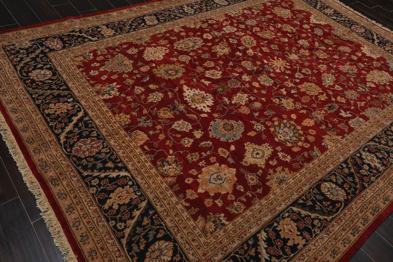 7’9”x10’4" Hand Knotted Wool Traditional Agra Oriental Area Rug Red Black