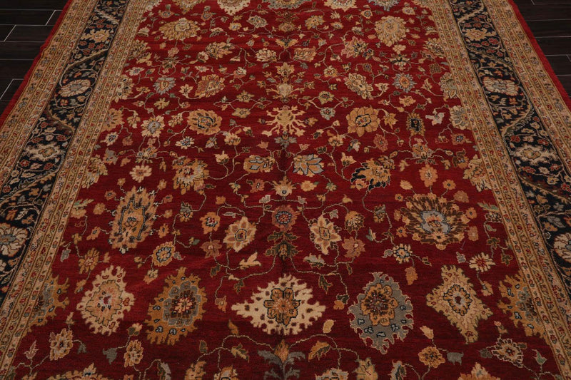 7’9”x10’4" Hand Knotted Wool Traditional Agra Oriental Area Rug Red Black