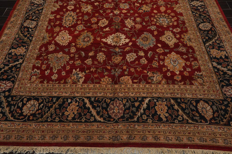 7’9”x10’4" Hand Knotted Wool Traditional Agra Oriental Area Rug Red Black