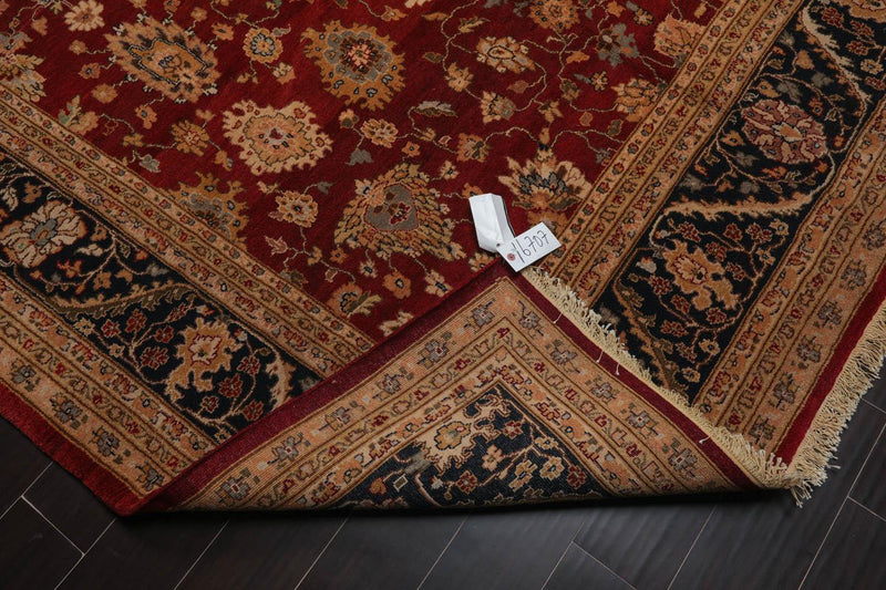 7’9”x10’4" Hand Knotted Wool Traditional Agra Oriental Area Rug Red Black