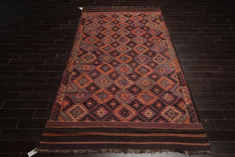 6'3''x12'3'' Brown Hand Knotted Flatweave Kilim 100% Wool Kilim Southwestern Oriental Area Rug