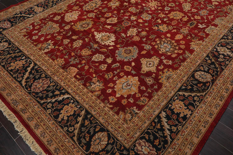 7’9”x10’4" Hand Knotted Wool Traditional Agra Oriental Area Rug Red Black