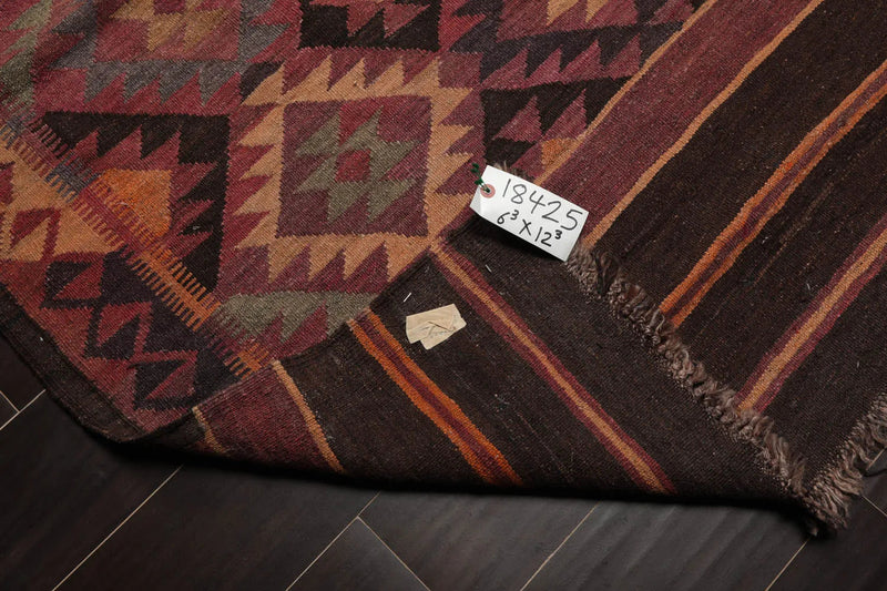 6'3''x12'3'' Brown Hand Knotted Flatweave Kilim 100% Wool Kilim Southwestern Oriental Area Rug