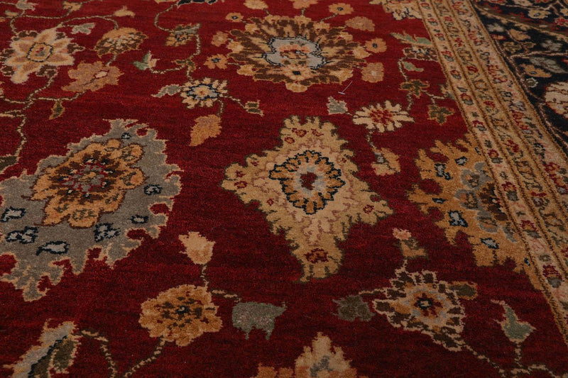 7’9”x10’4" Hand Knotted Wool Traditional Agra Oriental Area Rug Red Black