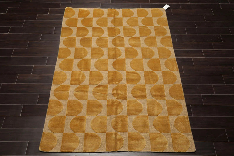 5x7 Gold Hand Knotted Tibetan 100% Wool Modern & Contemporary Oriental Area Rug