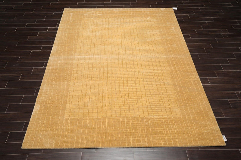 7'9" x 11' Contemporary Wool & Art Silk Modern Area Rug Tan & Beige
