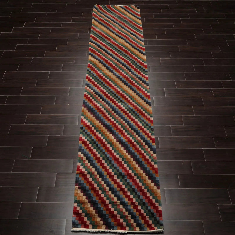 2'9''x12'2'' Runner Red Hand Knotted Tibetan 100% Wool Designer Modern & Contemporary Oriental Area Rug