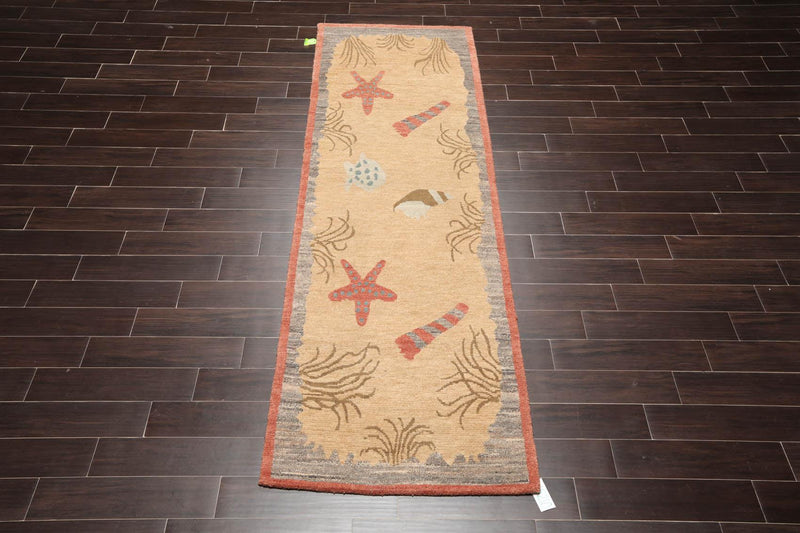 3'1" x 8'11" Runner Hand Knotted Tibetan Wool Designer Plus Pile Area Rug Beige