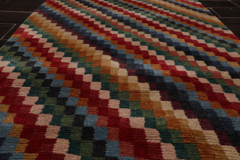 2'9''x12'2'' Runner Red Hand Knotted Tibetan 100% Wool Designer Modern & Contemporary Oriental Area Rug